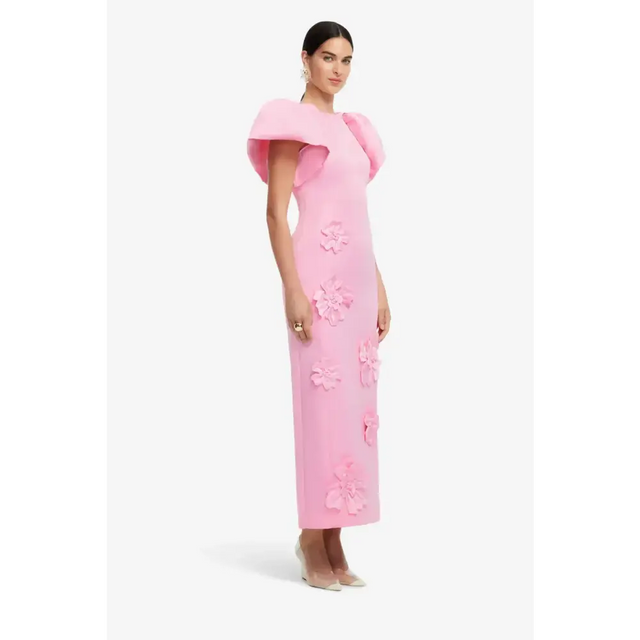 leo lin lucinda maxi dress Leo Lin Lucinda Floral Appliqué Maxi Dress - Baby Pink