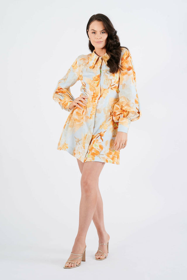 Leo Lin Luminous Linen Mini Dress - Camellia Print | Passion For Fashion