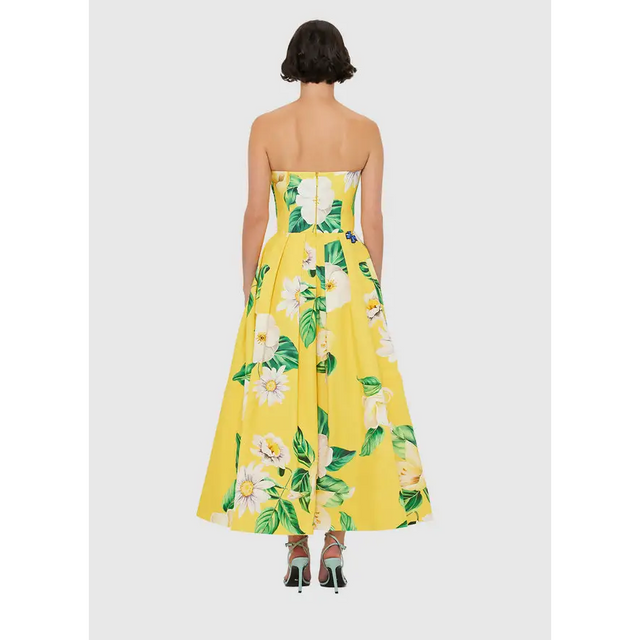 Leo Lin Lynn Bustier Midi Dress - Joie Print in Sunshine - 10 / Yellow - Dresses