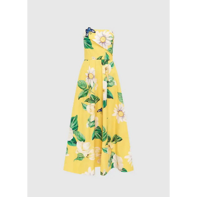 Leo Lin Lynn Bustier Midi Dress - Joie Print in Sunshine - 10 / Yellow - Dresses