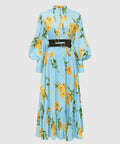 Leo Lin Marguerite Bleu Silk Linen Dress Marguerite Bleu Floral Print Size 8 10 12 & 14 - Dresses