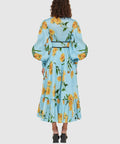 Leo Lin Marguerite Bleu Silk Linen Dress Marguerite Bleu Floral Print Size 8 10 12 & 14 - Dresses