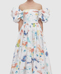 Leo Lin Matilda Puff Sleeve Midi Dress - Twilight Print in White - 10 / Multi - Dresses