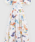 Leo Lin Matilda Puff Sleeve Midi Dress - Twilight Print in White - 10 / Multi - Dresses