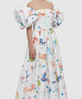 Leo Lin Matilda Puff Sleeve Midi Dress - Twilight Print in White - 10 / Multi - Dresses
