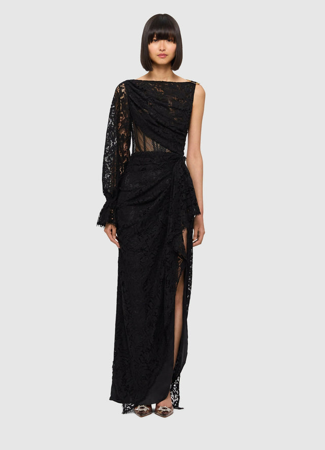 NinaLaceOneShoulderDrapedDress-Ebony-LLPF23034-1