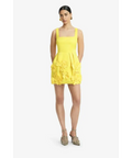Leo Lin Piper Floral Appliqué Bell Shape Mini Dress in Sunshine - 8 / Yellow - Dresses