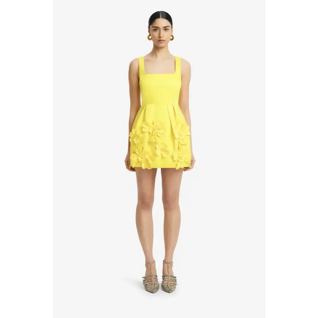 Leo Lin Piper Floral Appliqué Bell Shape Mini Dress - Sunshine - Dresses