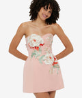 Leo Lin Rosario Appliqué Bustier Mini Dress - Peony Print - 12 / Pink - Dresses