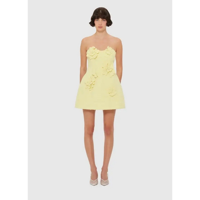 Leo Lin Rosario Tweed Petal Bustier Mini Dress - Sorbet Yellow - 10 / Yellow - Dresses