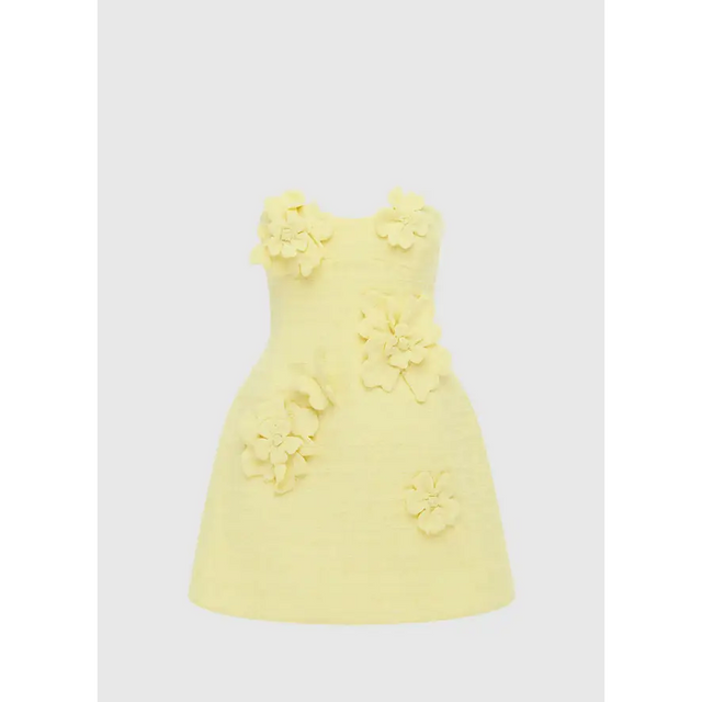 Leo Lin Rosario Tweed Petal Bustier Mini Dress - Sorbet Yellow - 10 / Yellow - Dresses