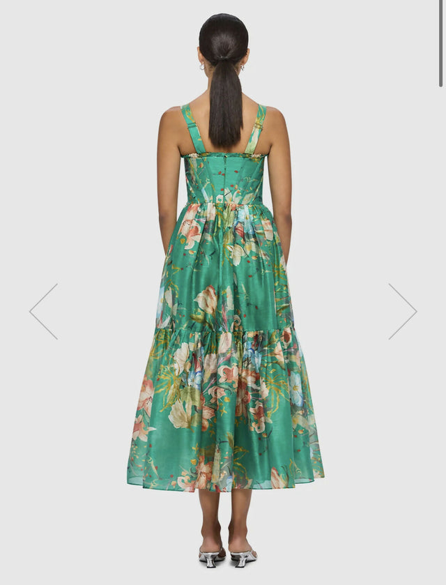 Leo Lin Rose Bustier Midi In Verdant Print - Dresses