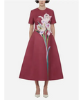 Leo Lin The Caroline Short Sleeve Midi Dress Burgundy Sizes 12,14,16 - Dresses
