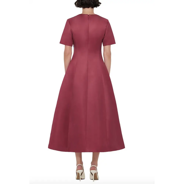 Leo Lin The Caroline Short Sleeve Midi Dress Burgundy Sizes 12,14,16 - Dresses