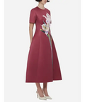 Leo Lin The Caroline Short Sleeve Midi Dress Burgundy Sizes 12,14,16 - Dresses