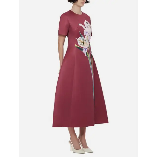 Leo Lin The Caroline Short Sleeve Midi Dress Burgundy Sizes 12,14,16 - Dresses