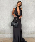 Lexi ‘Polaris’ Satin Diamante Gown - XS / Black - Dresses