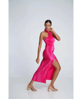L’Idee Soiree Pleated Halter Gown Punch Hot Pink Size AU 12 - 12 / Pink - Dresses