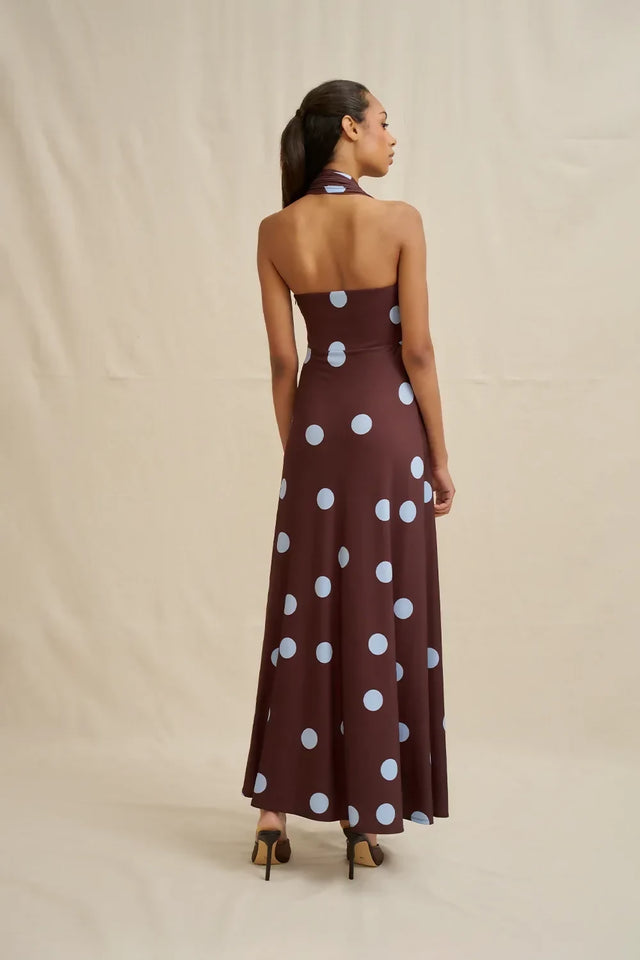 By Johnny Paloma Polka Ankle Dress - Blue Brown Spot