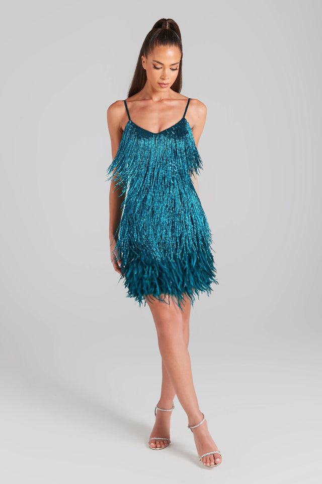 Lottie Teal Dress / Size 8 / Custom Made (Like Nadine Merabi) - 8 / Blue - Dresses