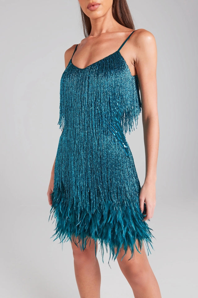 Lottie Teal Dress / Size 8 / Custom Made (Like Nadine Merabi) - 8 / Blue - Dresses