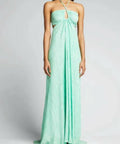 Love Shack Fancy Julissa Plissé-satin Halterneck Maxi Dress In Multi - 8 / Green - Dresses