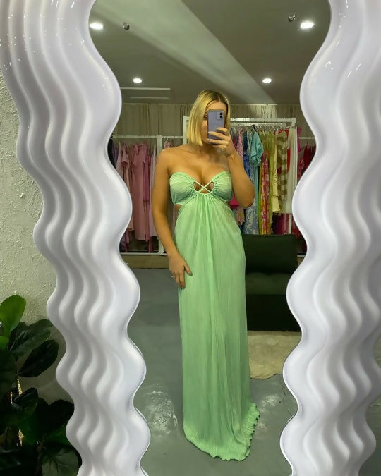 Love Shack Fancy Julissa Plissé-satin Halterneck Maxi Dress In Multi