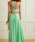 Love Shack Fancy Julissa Plissé-satin Halterneck Maxi Dress In Multi - 8 / Green - Dresses