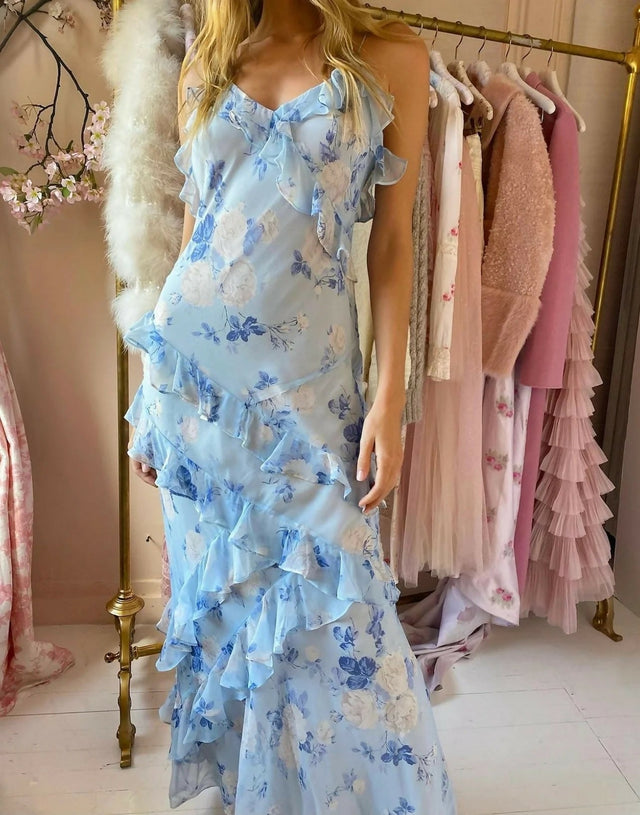 white christmas dresses Love Shack Fancy Rialto Gown Blue Whisper