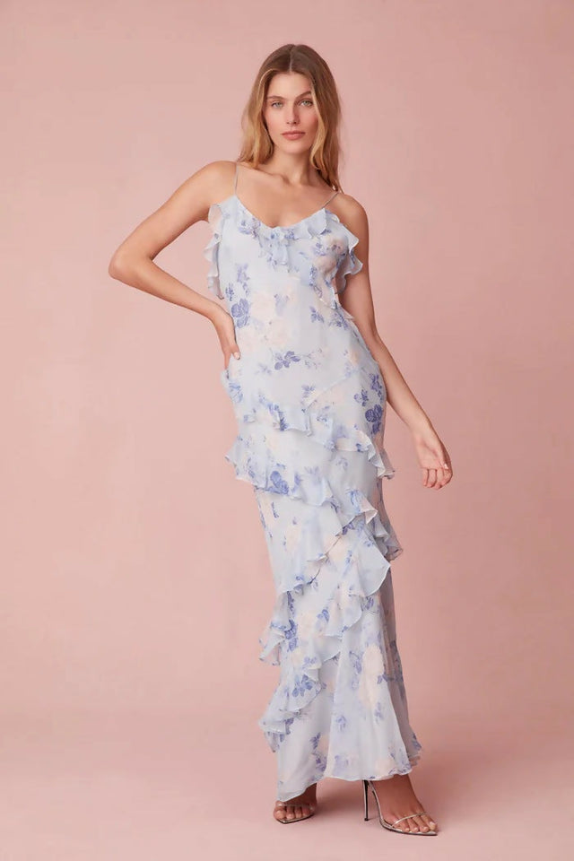 slim fit dress slacks Love Shack Fancy Rialto Gown Blue Whisper