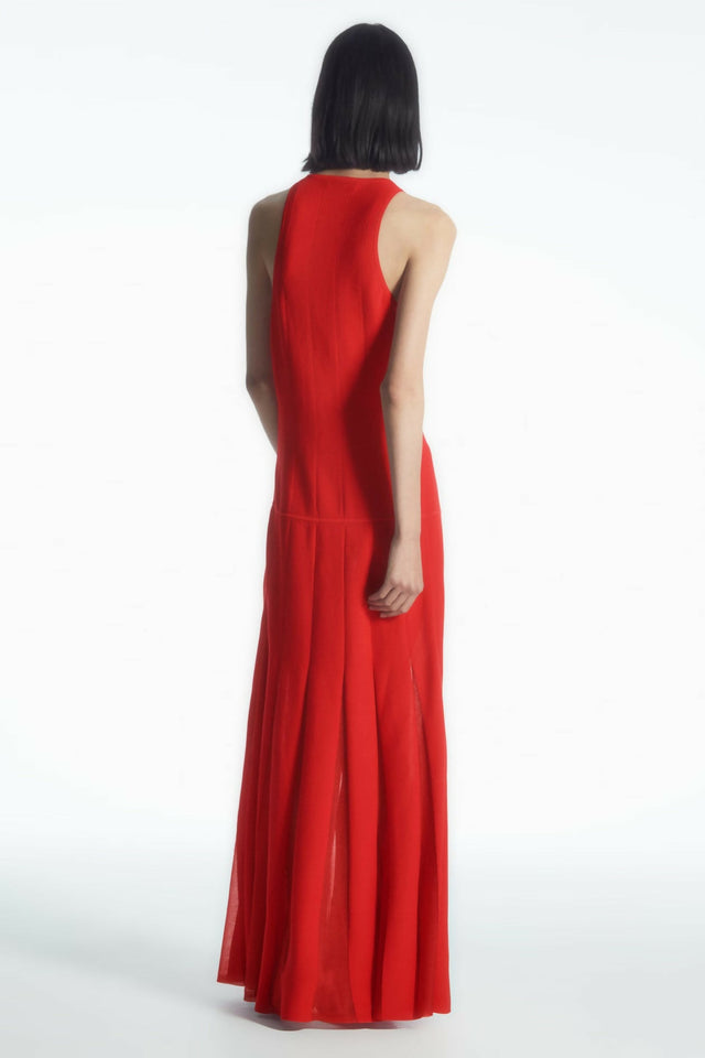 LTK Cos Pleated Racer Neck Maxi Dress - 8 / Red - Dresses