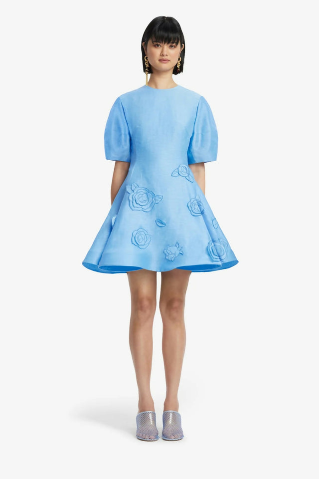 Leo Lin Simona Appliqué Mini Dress Pastel Blue