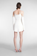 Mach & Mach Cream Crystal Embellished Long Sleeve Mini Dress view 4