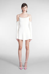 Mach & Mach Cream Crystal Embellished Long Sleeve Mini Dress view 3