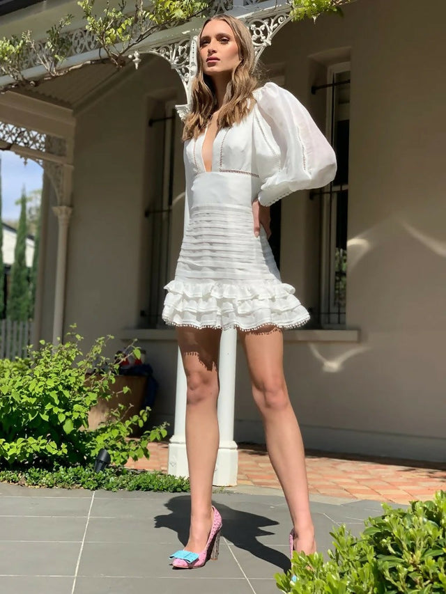 mini dress with drape Misty Rose Fitted Mini Dress With Draping S / 4 / Pink