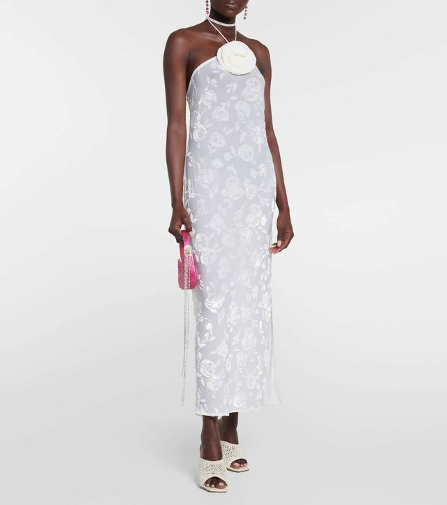 Magda Butrym Flower Applique Ivory Midi Dress - 6 / White - Dresses