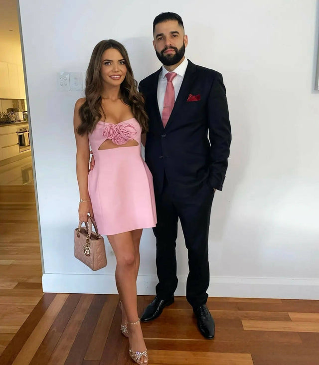 Magda Butrym - Magda Butrym Strapless Flower Silk Mini Dress Pink Size 8