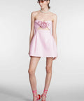 Magda Butrym - Magda Butrym Strapless Flower Silk Mini Dress Pink Size 8