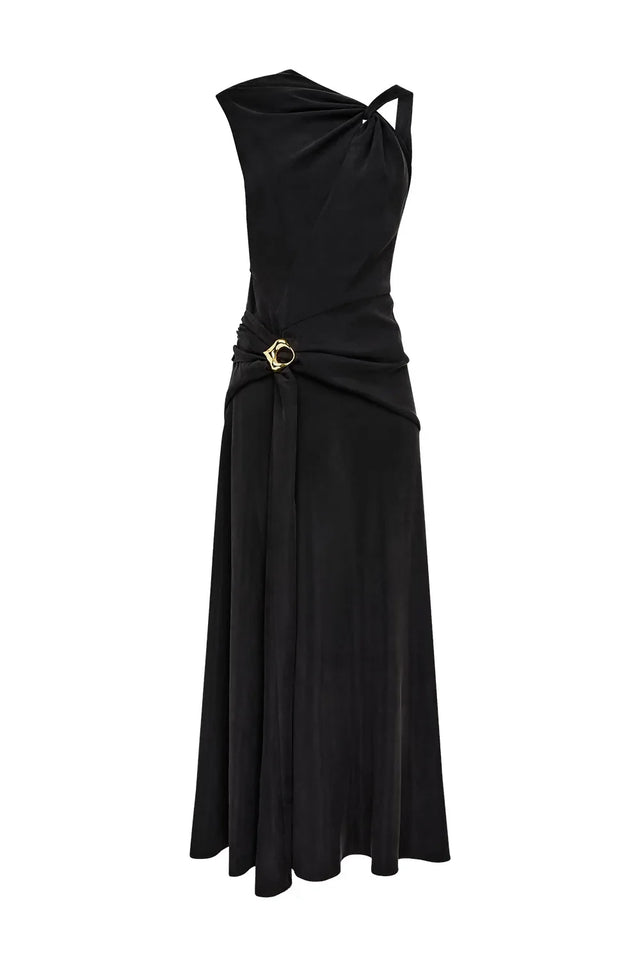 Manning Cartell Dial It Up Drape Midi Dress in Black Size 6