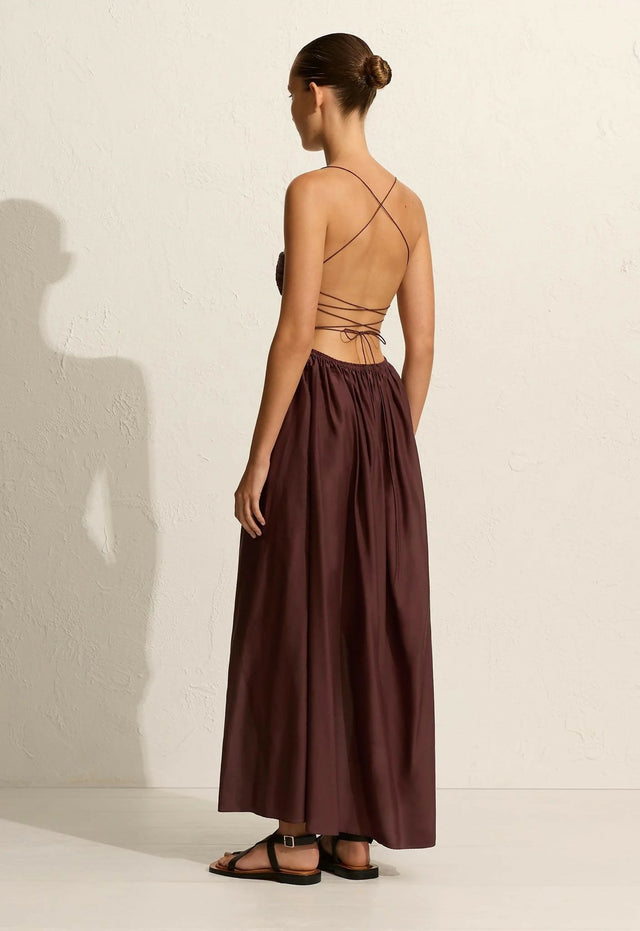 Matteau Gathered Lace Up Dress - 6 / Brown - Dresses