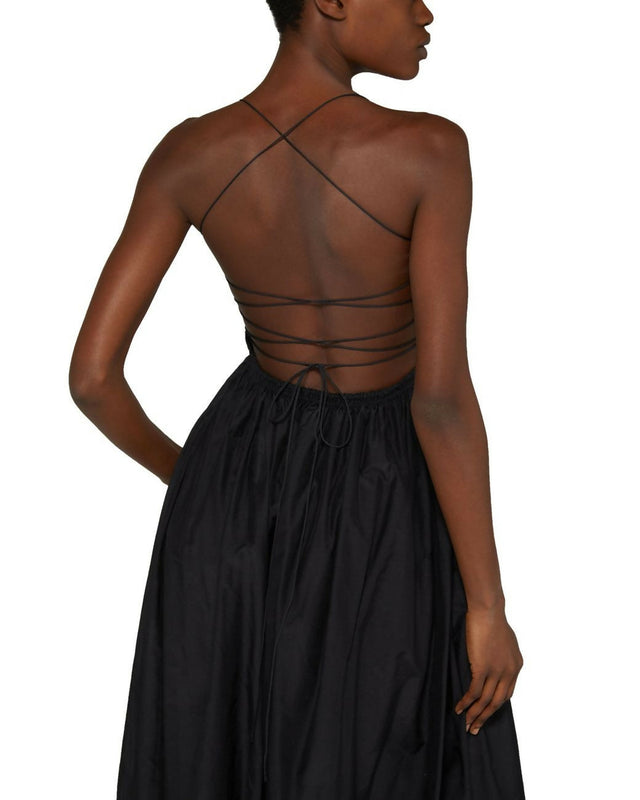 Matteau Shirred Lace-Up Dress - 8 / Black - Dresses