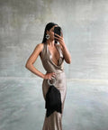Melani Maria Cowl Gown in Bronze Gold Foil - 6 / Brown - Dresses