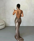 Melani Maria Cowl Gown in Bronze Gold Foil - 6 / Brown - Dresses