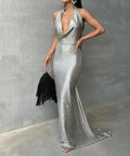 Melani Maria Cowl Gown in Moonlight Silver Foil - 12 / Silver - Dresses