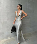 Melani Maria Cowl Gown in Moonlight Silver Foil - 12 / Silver - Dresses