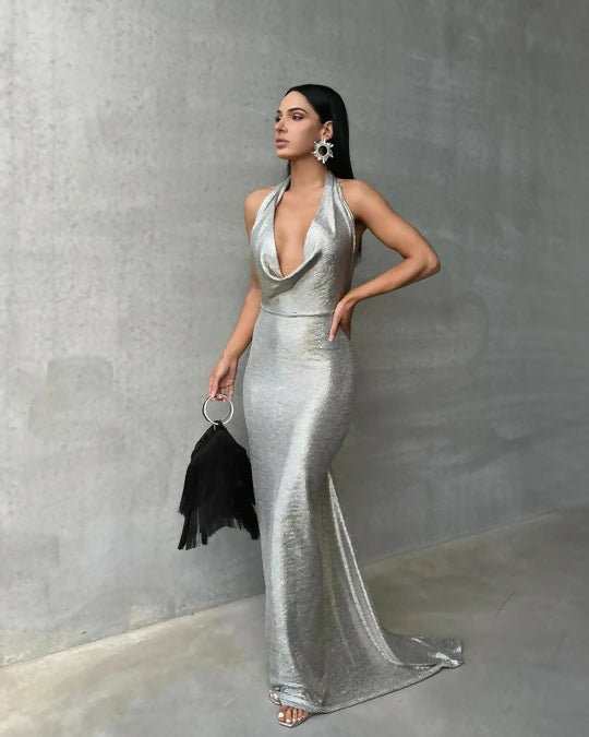 Melani Maria Cowl Gown in Moonlight Silver Foil | Passion For Fashion Melani Maria Cowl Gown in Moonlight Silver Foil | Passion For Fashion