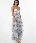 Menti Santorini Iris Flower Dress Blue Roses Chiffon - Dresses
