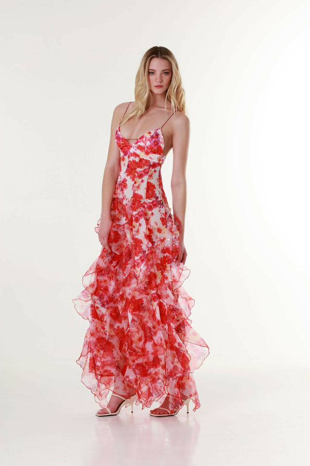 Menti Santorini Red Margarita Floral Maxi Dress - Dresses