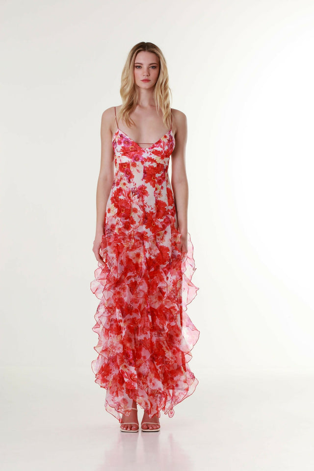 Menti Santorini Red Margarita Floral Maxi Dress - Dresses