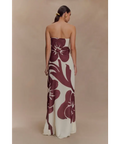 Meshki - Amaya Strapless Chiffon Maxi Dress - Brown Deco Fleur Print - 10 / Print - Dresses